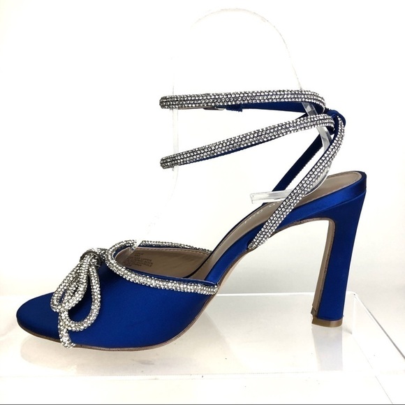 Madden Girl True Rhinestone Bow Evening Dress Blue Satin Sandals Heels Sz 8 - Picture 6 of 8